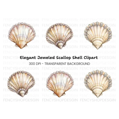 Elegant Diamond Seashell Clipart Bundle