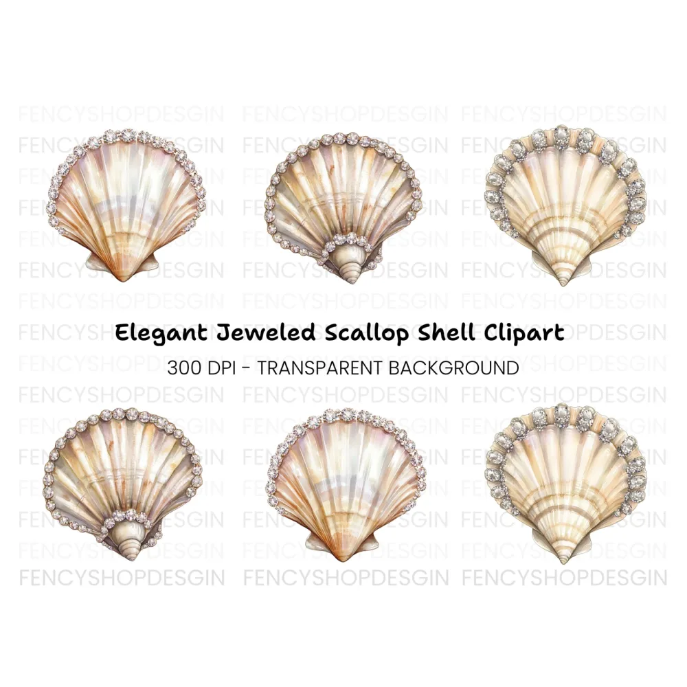 Elegant Diamond Seashell Clipart Bundle