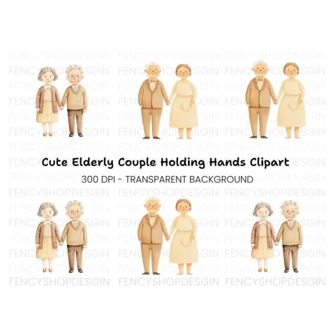 Elderly Couple Wedding Clipart Bundle