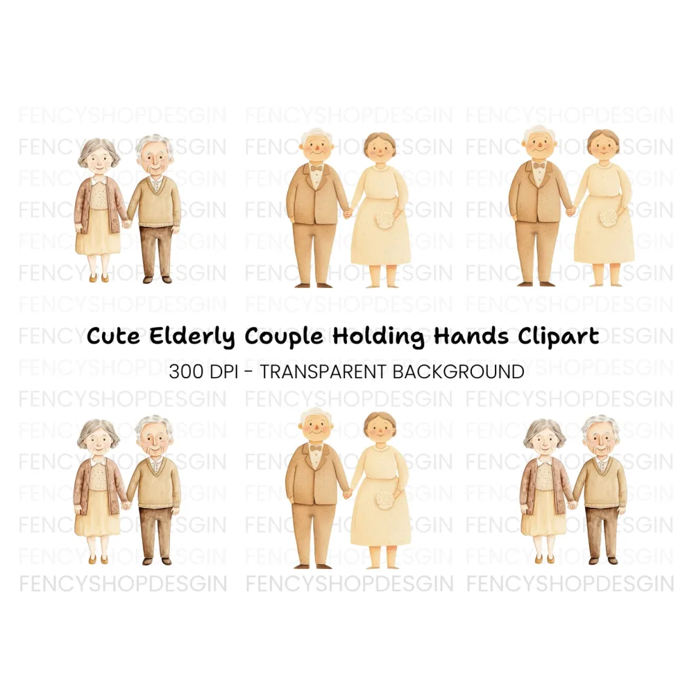 Elderly Couple Wedding Clipart Bundle