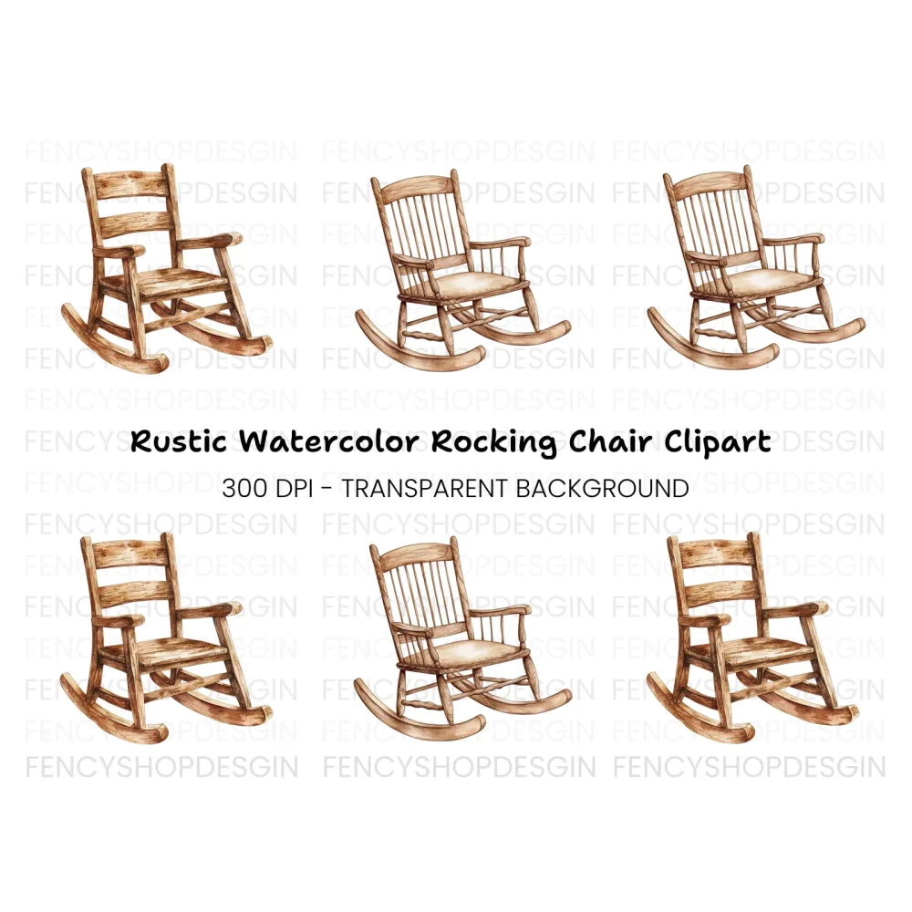 Vintage Wooden Rocking Chair Clipart Bundle
