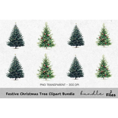 Festive Christmas Tree Clipart Bundle