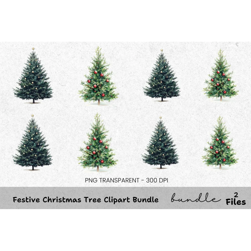 Festive Christmas Tree Clipart Bundle