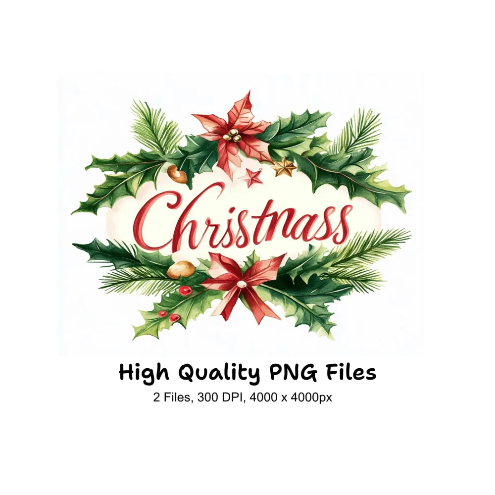 Christmas Holly Wreaths Clipart Bundle