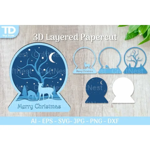 Shadow Box Christmas Snow Globe Layered Papercut SVG