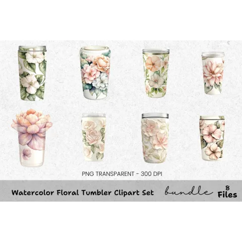 Floral Tumbler Clipart Bundle