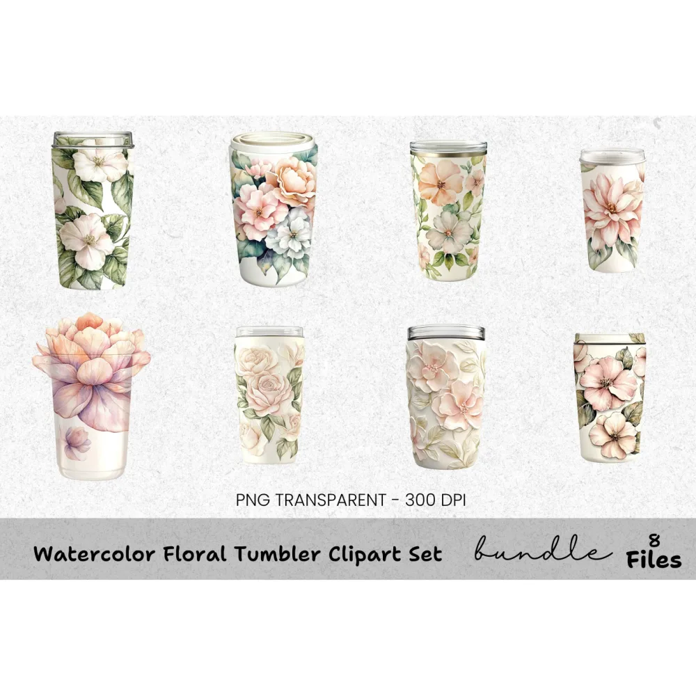 Floral Tumbler Clipart Bundle