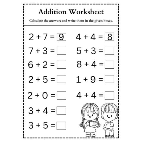 Addition Worksheet with Answer Boxes