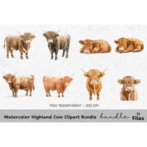 Highland Cow Clipart Bundle