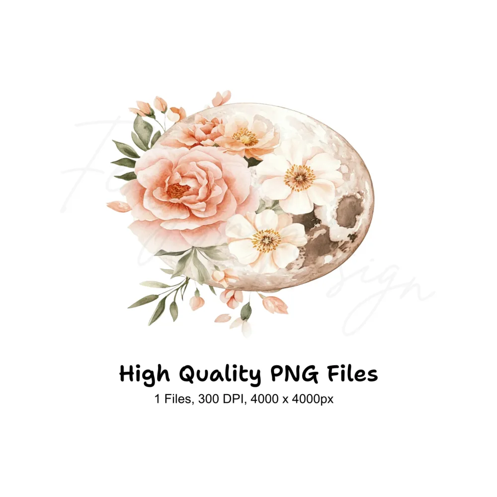 Floral Moon Clipart Bundle