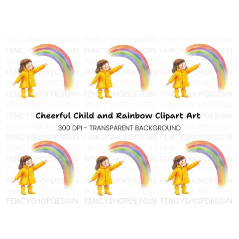 Happy Girl with Rainbow Clipart Bundle