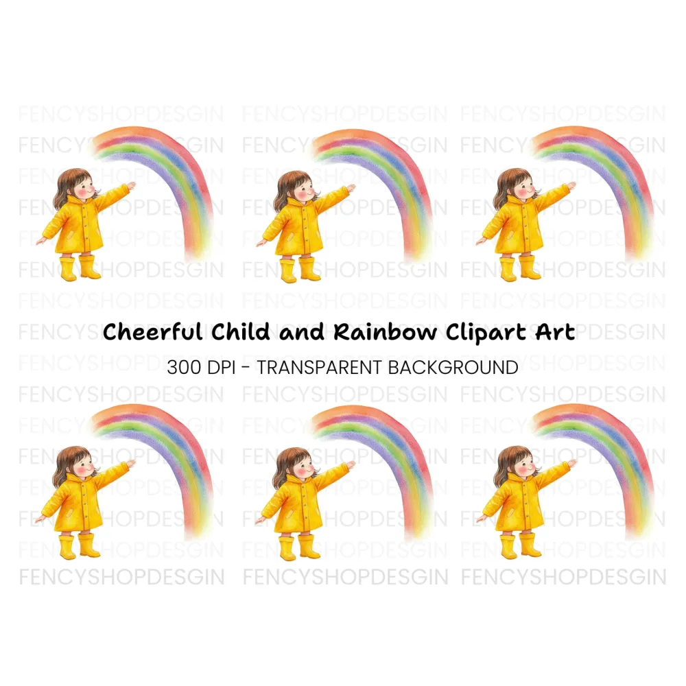 Happy Girl with Rainbow Clipart Bundle