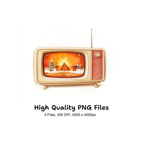 Cozy Fireplace Vintage TV Clipart Bundle