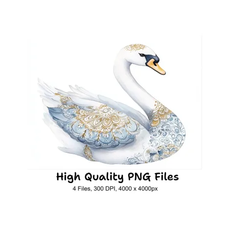 Golden Mandala Swan Clipart Bundle