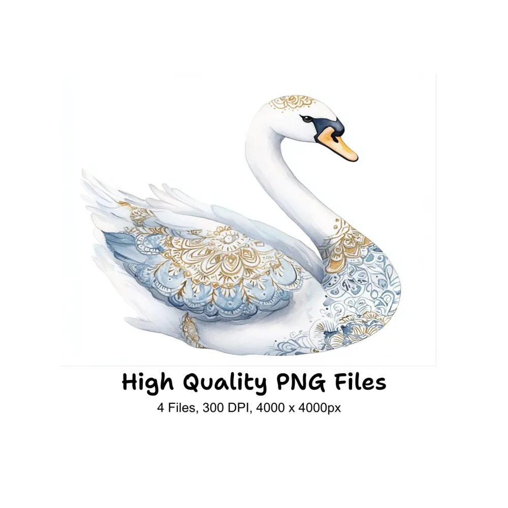 Golden Mandala Swan Clipart Bundle