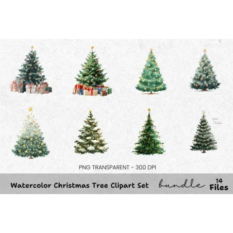 Festive Christmas Trees Clipart Bundle