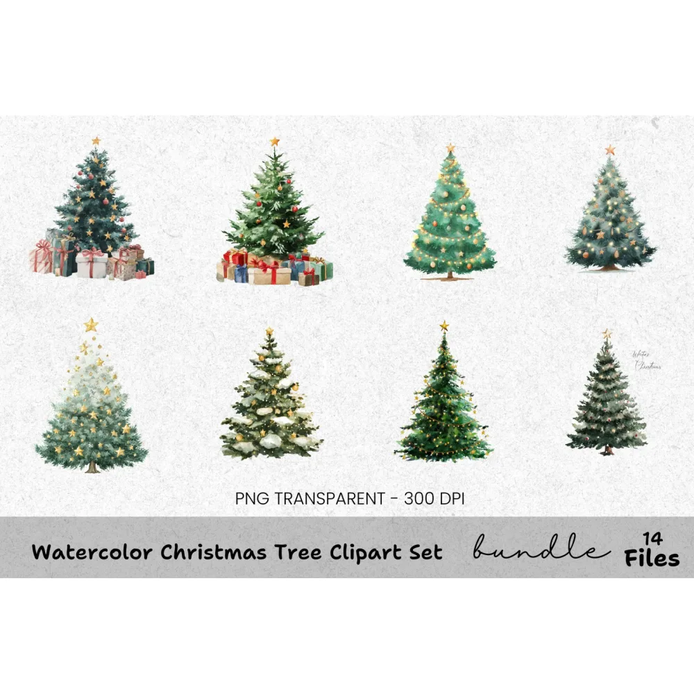Festive Christmas Trees Clipart Bundle