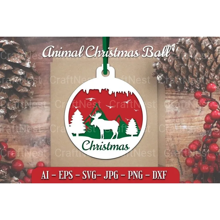 Animal Christmas Ball Papercut SVG
