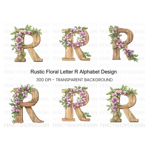 Floral Wooden Letter Clipart Bundle