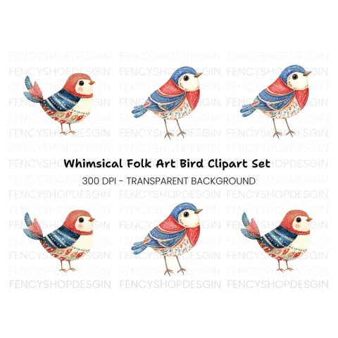 Adorable Folk Birds Clipart Bundle