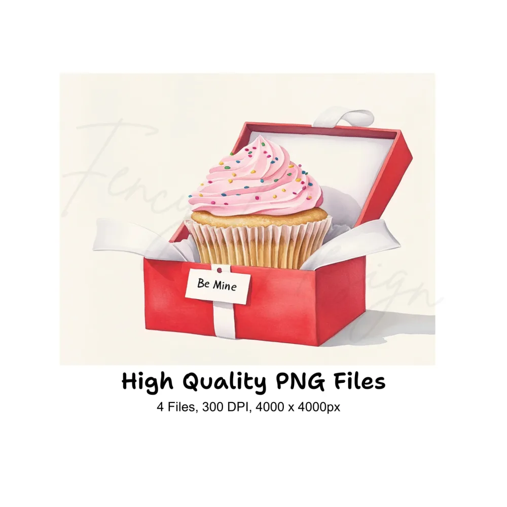 Valentine Cupcake Gift Box Clipart Bundle