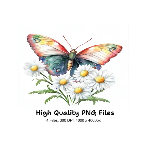 Colorful Butterflies and Daisies Clipart Bundle