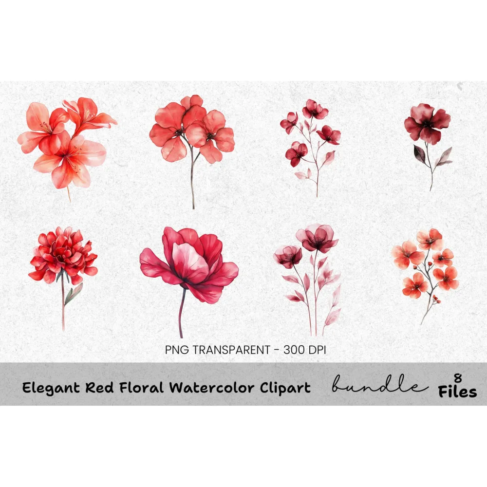 Elegant Red Floral Clipart Bundle