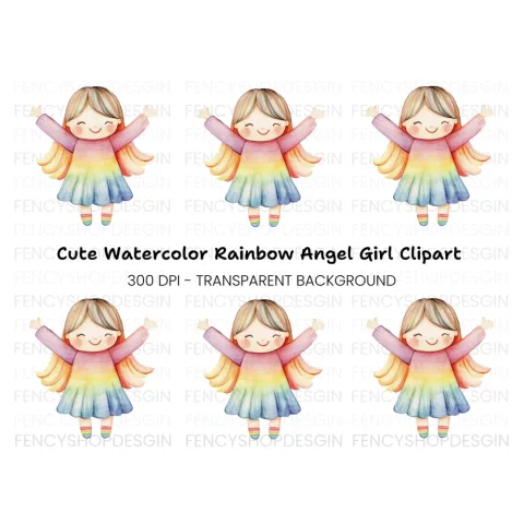 Cute Rainbow Angel Girl Clipart Bundle