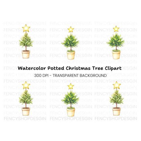 Potted Christmas Trees Clipart Bundle