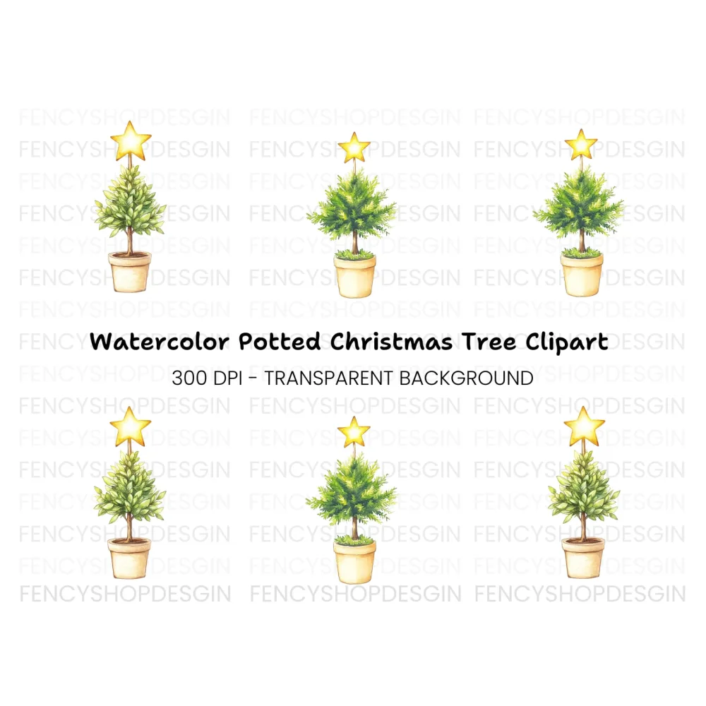 Potted Christmas Trees Clipart Bundle