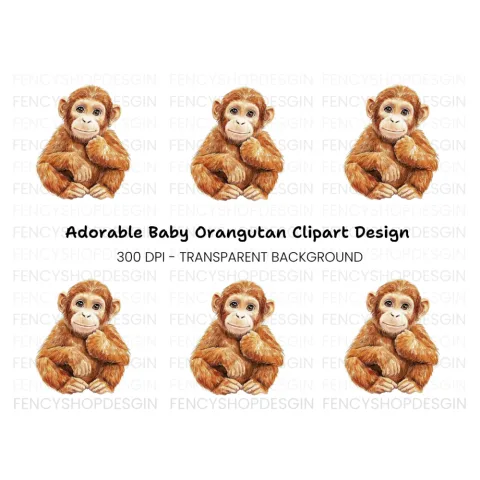 Cute Baby Orangutan Clipart Bundle