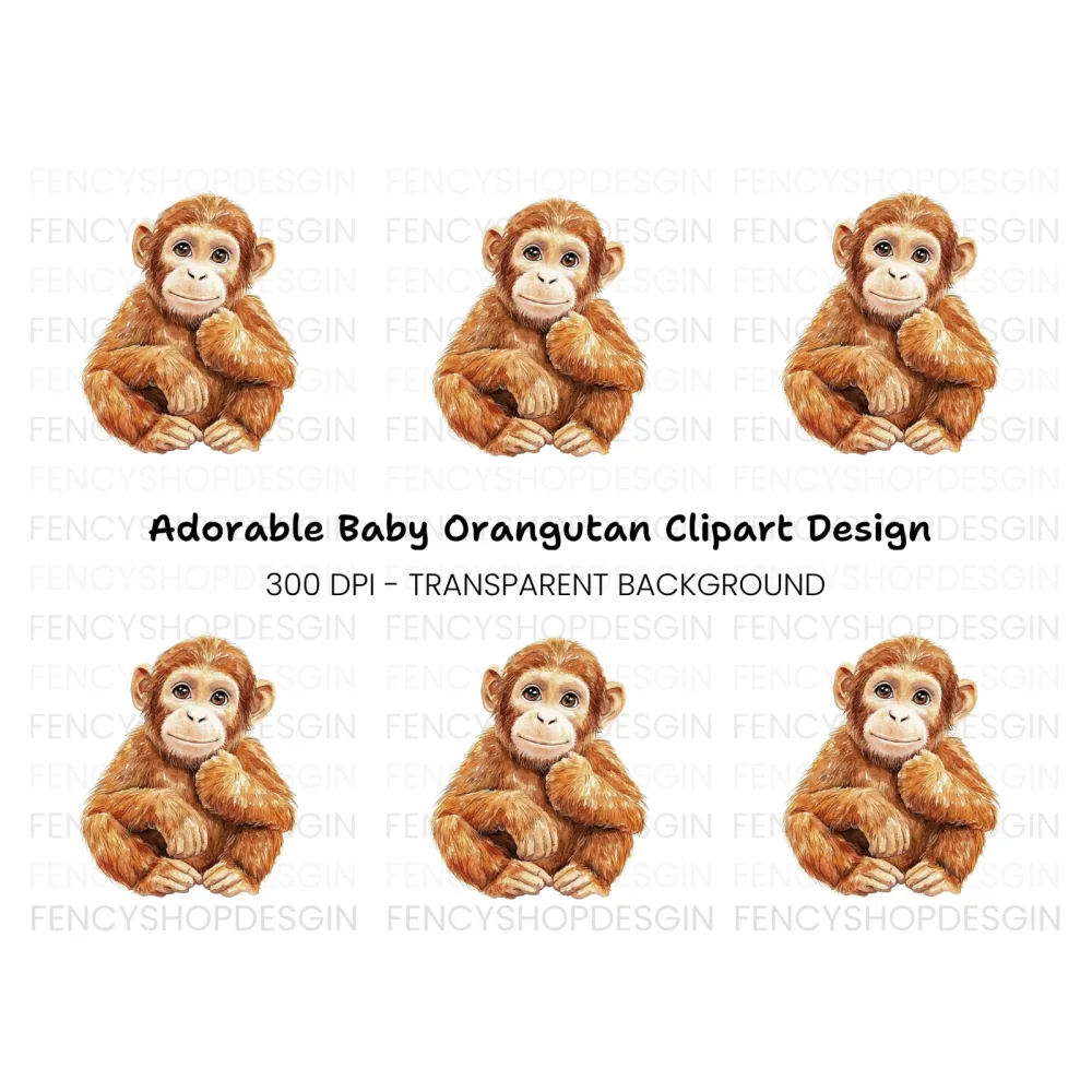 Cute Baby Orangutan Clipart Bundle