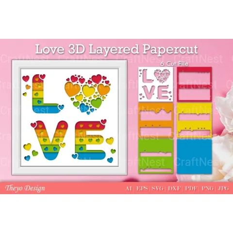 Love D Layered Papercut SVG