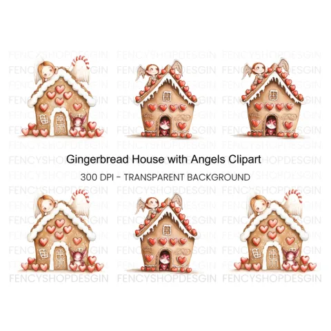 Gingerbread House Angel Clipart Bundle