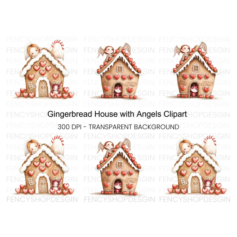 Gingerbread House Angel Clipart Bundle