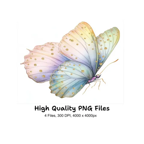 Pastel Glitter Butterfly Clipart Bundle