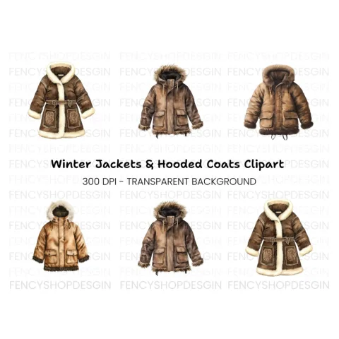 Rustic Winter Jackets Clipart Bundle