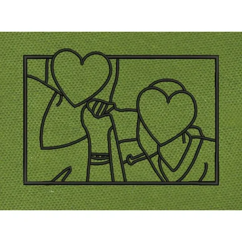 Heart Connection Outline Pair Embroidery Design