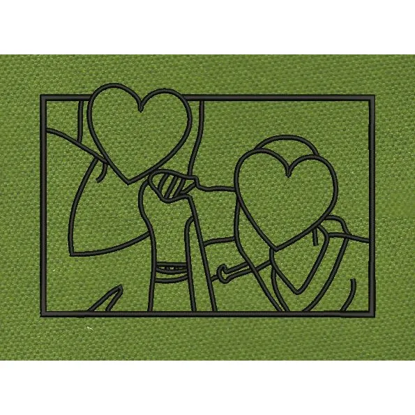 Heart Connection Outline Pair Embroidery Design