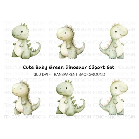 Cute Baby Dinosaur Clipart Bundle