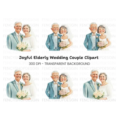 Elderly Couple Wedding Clipart Bundle