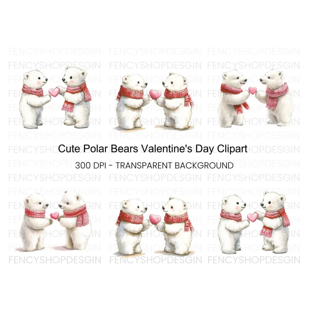 Cute Polar Bears Valentine Clipart Bundle