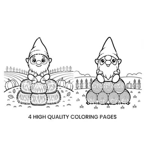Autumn Gnome Hay Bale Coloring Books