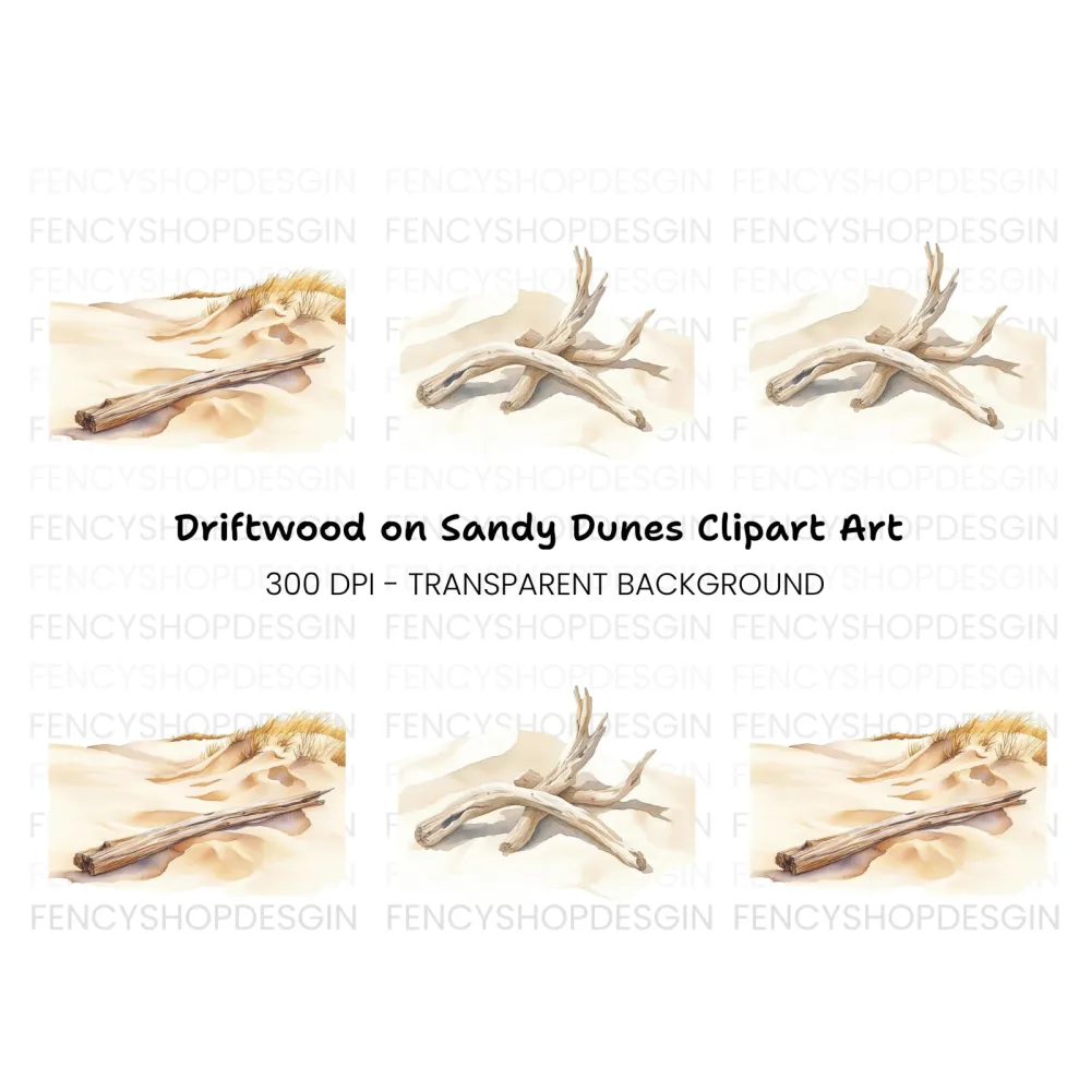 Driftwood on Sandy Beach Clipart Bundle