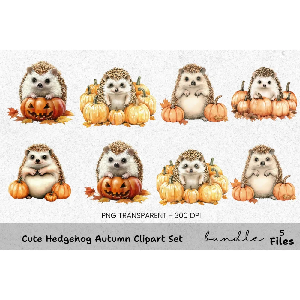 Cute Hedgehog Autumn Clipart Bundle