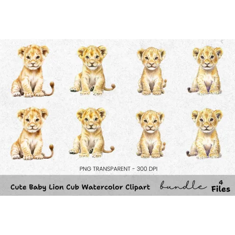 Cute Baby Lion Cub Clipart Bundle