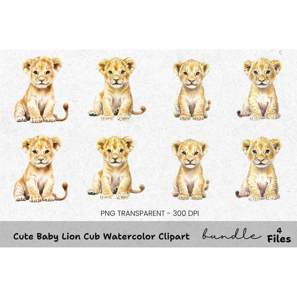 Cute Baby Lion Cub Clipart Bundle