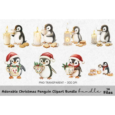 Penguin Christmas Market Clipart Bundle