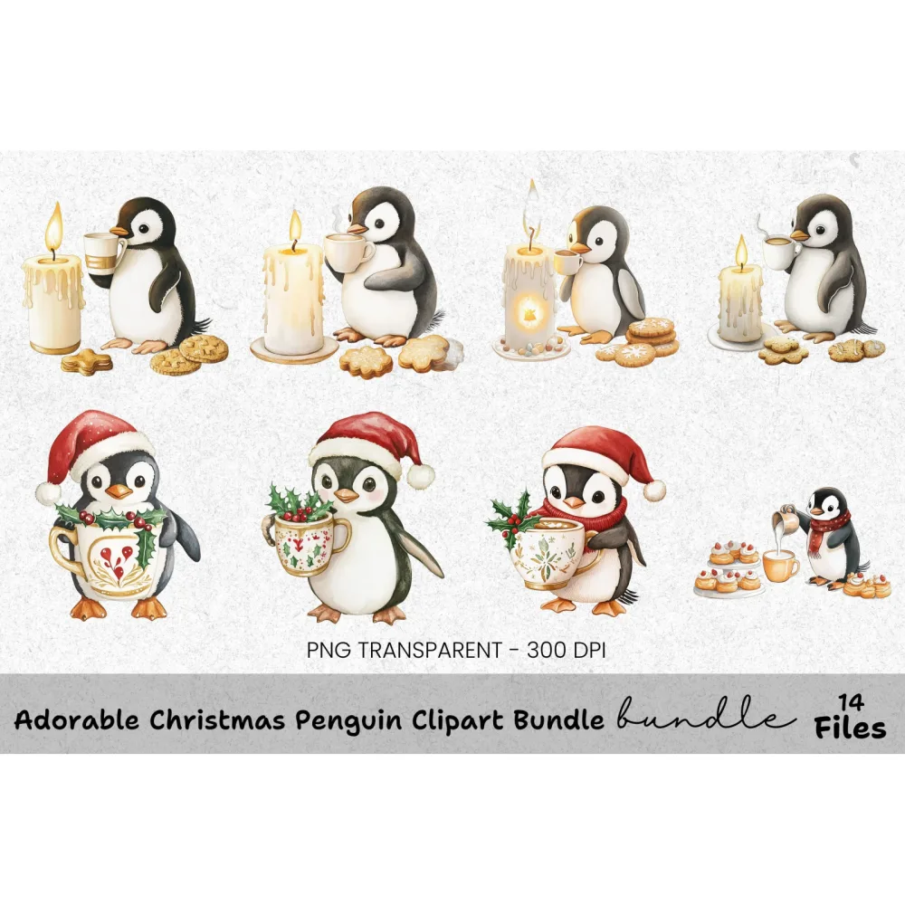Penguin Christmas Market Clipart Bundle