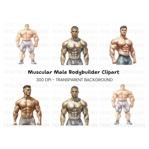 Muscular Bodybuilders Clipart Bundle